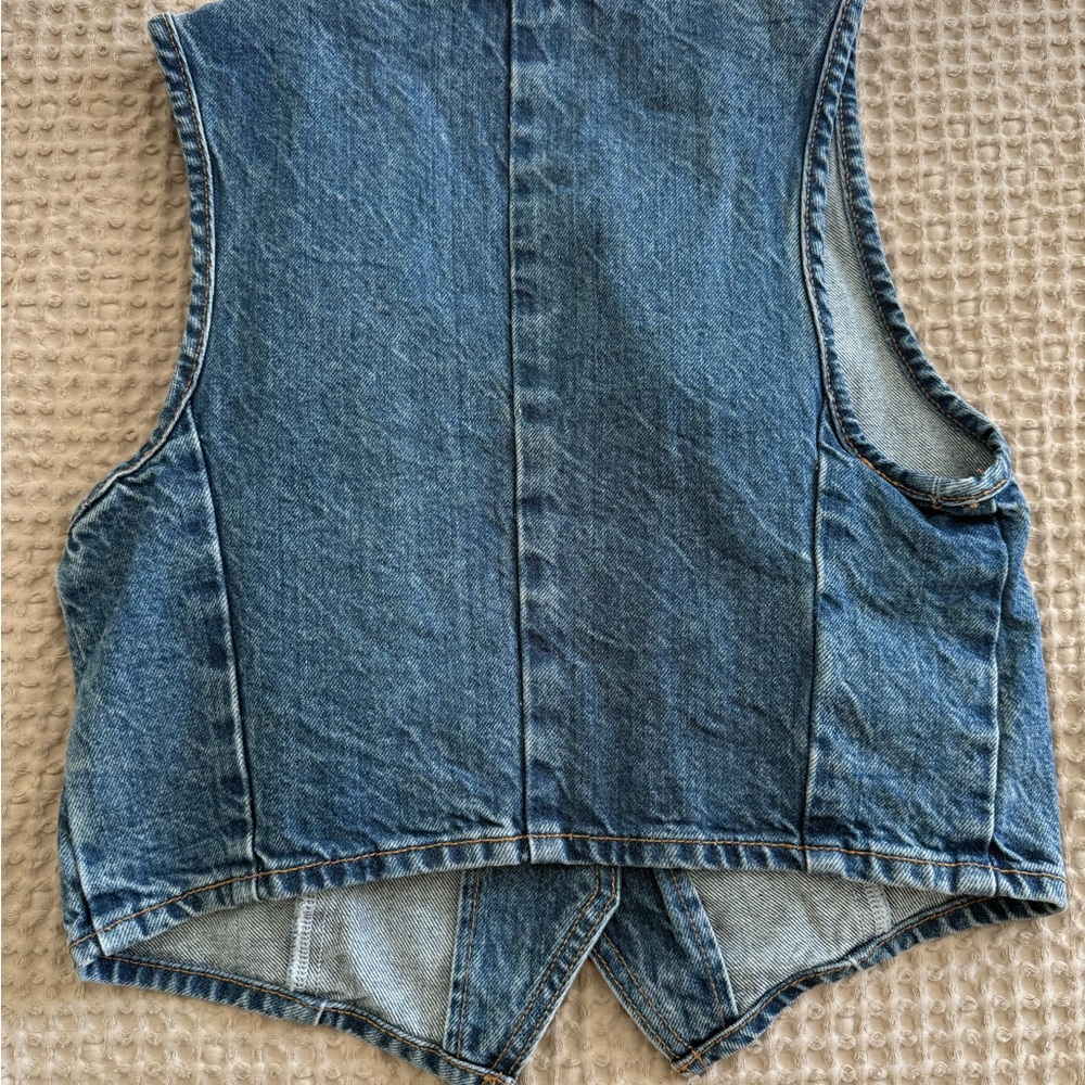 Zara Cropped Classic Blue Denim Vest - Picture 2 of 6